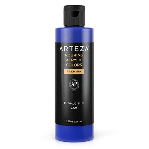 ARTEZA Pouring Acrylfarbe, 236 ml, A501 Phthalo Blau, flüssige Gießfarbe, kein Mischen erforderlich, Farbe zum Gießen auf Leinwand, Glas, Papier, Holz, Fliesen und Steinen von ARTEZA