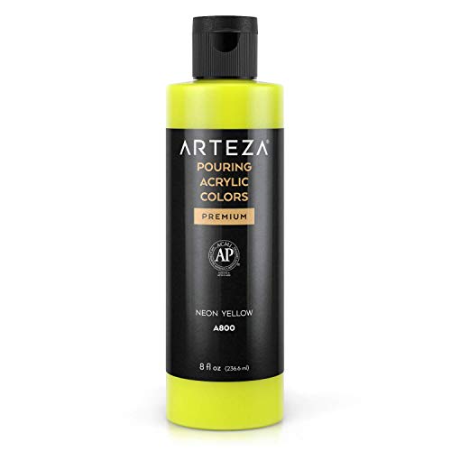 ARTEZA Pouring Acrylfarbe, 236 ml, A800 Neongelb, flüssige Gießfarbe, kein Mischen erforderlich, Farbe zum Gießen auf Leinwand, Glas, Papier, Holz, Fliesen und Steinen von ARTEZA