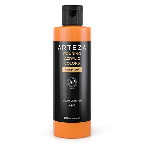 ARTEZA Pouring Acrylfarbe, 236 ml, A801 Neonorange, flüssige Gießfarbe, kein Mischen erforderlich, Farbe zum Gießen auf Leinwand, Glas, Papier, Holz, Fliesen und Steinen von ARTEZA