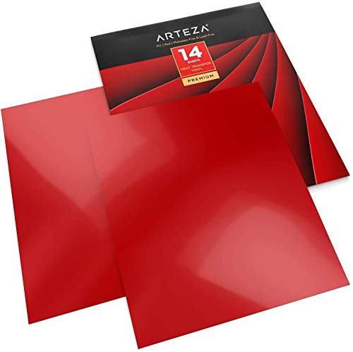 ARTEZA Wärmeübertragung Vinylfolie, 14 Heat Transfer Vinylblätter 10 x 12 Zoll (25.4 x 30.4cm), flexible Plotterfolien in Rot, Vinyl Papier für Hitzedruck-Transfer von Bügelbildern von ARTEZA