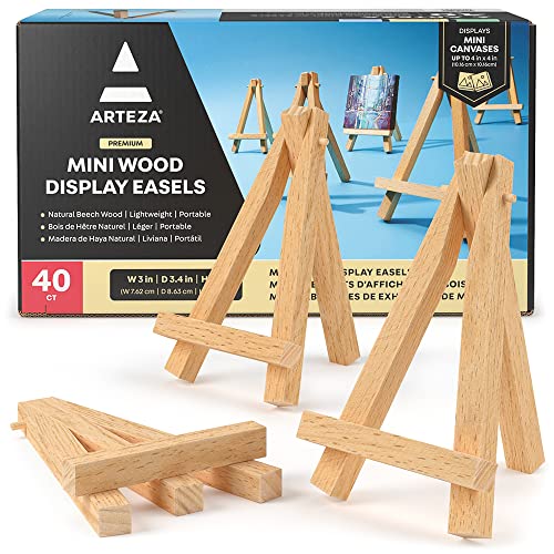 Arteza Mini-Staffelei, 12.7cm Holz-Display,40 Stück Großpackung, Tischständer aus Buchenholz, zum Anzeigen kleiner Leinwände, Visitenkarten, Fotos von ARTEZA