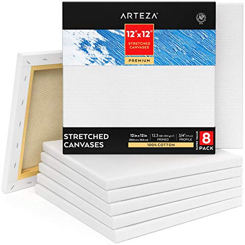 Arteza Premium Leinwand Keilrahmen, 30.4 x 30.4 cm, 8 bespannte Keilrahmen, 100% Baumwolle grundiert mit säurefreiem Titan-Acryl-Gesso, Leinwände für Acrylmalerei, Ölfarben & nasse Kunstmedien von ARTEZA