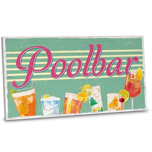 ARTFAVES® Gartenschild - Poolbar | Shabby Chic Vintage Gartendeko, Schild mit Spruch zum Thema Pool/Garten | Größe: 30 x 15 cm von ARTFAVES