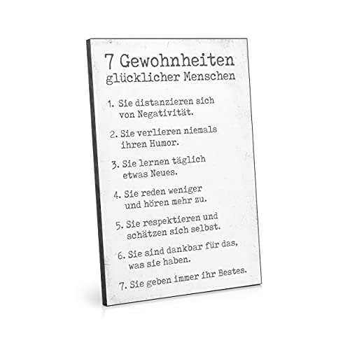 ARTFAVES® Holzbild mit Spruch - 7 Gewohnheiten glücklicher Menschen | modernes Holzschild Deko Geschenk zum Thema Motivation/Spiritualität/Persönlichkeitsentwicklung von ARTFAVES