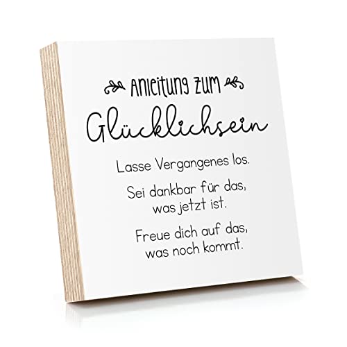 ARTFAVES® Holzbild mit Spruch - Anleitung zum Glücklichsein | Deko Geschenk zum Thema Glück/Leben/Größe: 14,8 x 14,8 cm von ARTFAVES
