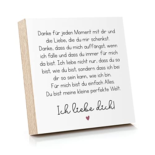 ARTFAVES® Holzbild mit Spruch - Danke für jeden Moment mit dir | Deko Geschenk zum Thema Freundschaft/Liebe/Familie/Größe: 14,8 x 14,8 cm von ARTFAVES