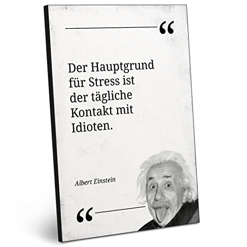 ARTFAVES® Holzbild mit Spruch - Der Hauptgrund für Stress/Zitat Albert Einstein | modernes Holzschild schwarz-Weiss zur Dekoration oder als Geschenk zum Thema Spiritualität von ARTFAVES