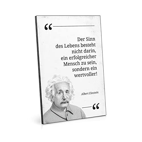 ARTFAVES® Holzbild mit Spruch - Der Sinn des Lebens/Zitat Albert Einstein | modernes Holzschild schwarz-Weiss zur Dekoration oder als Geschenk zum Thema Motivation von ARTFAVES