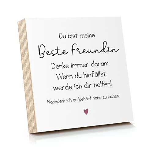 ARTFAVES® Holzbild mit Spruch - Du bist meine Beste Freundin - Denke immer daran | Deko Geschenk zum Thema Freundschaft/witzig/Größe: 14,8 x 14,8 cm von ARTFAVES