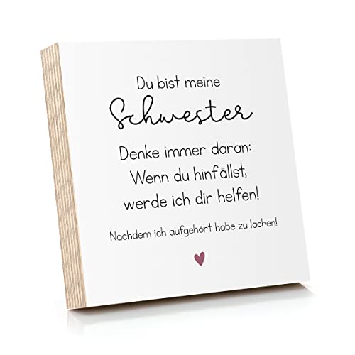 ARTFAVES® Holzbild mit Spruch - Du bist meine Schwester - Denke immer daran | Deko Geschenk zum Thema Geschwister/witzig/Größe: 14,8 x 14,8 cm von ARTFAVES
