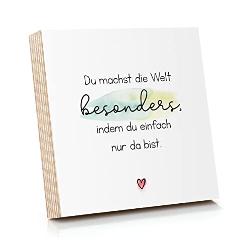 ARTFAVES® Holzbild mit Spruch - Du machst die Welt besonders | Deko Geschenk zum Thema Freundschaft/Liebe/Familie/Größe: 14,8 x 14,8 cm von ARTFAVES