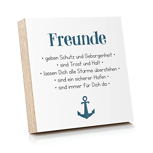 ARTFAVES® Holzbild mit Spruch - Freunde geben Schutz und Geborgenheit - Anker | Deko Geschenk zum Thema Freundschaft/Größe: 14,8 x 14,8 cm von ARTFAVES