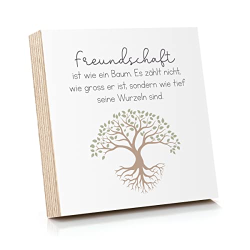 ARTFAVES® Holzbild mit Spruch - Freundschaft ist wie ein Baum | Deko Geschenk zum Thema Freundschaft/Größe: 14,8 x 14,8 cm von ARTFAVES