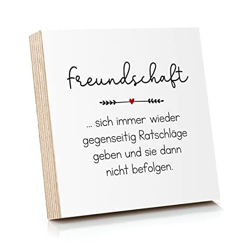 ARTFAVES® Holzbild mit Spruch - Freundschaft - sich immer wieder gegenseitig Ratschläge | Deko Geschenk zum Thema Freundschaft/witzig/Größe: 14,8 x 14,8 cm von ARTFAVES