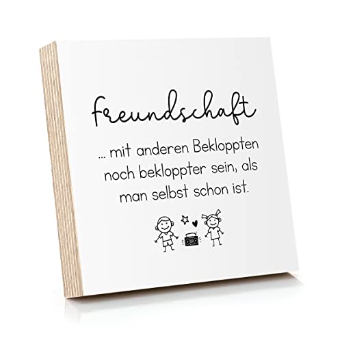 ARTFAVES® Holzbild mit Spruch - Freundschaft - mit anderen bekloppt sein | Deko Geschenk zum Thema Freundschaft/witzig/Größe: 14,8 x 14,8 cm von ARTFAVES