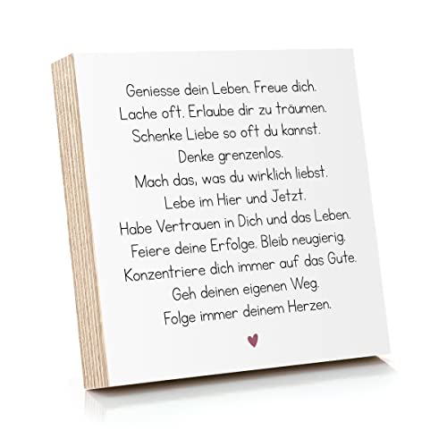 ARTFAVES® Holzbild mit Spruch - Geniesse dein Leben, freue dich | Deko Geschenk zum Thema Glück/Leben/Größe: 14,8 x 14,8 cm von ARTFAVES