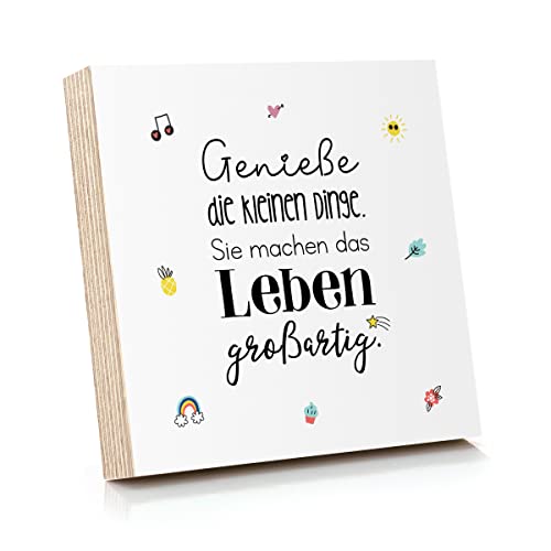ARTFAVES® Holzbild mit Spruch - Genieße die kleinen Dinge | Deko Geschenk zum Thema Glück/Leben/Größe: 14,8 x 14,8 cm von ARTFAVES