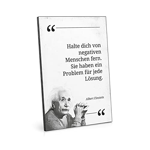 ARTFAVES® Holzbild mit Spruch - Halte Dich von negativen Menschen fern - Zitat Albert Einstein - Holzschild schwarz-weiss - als Geschenk von ARTFAVES