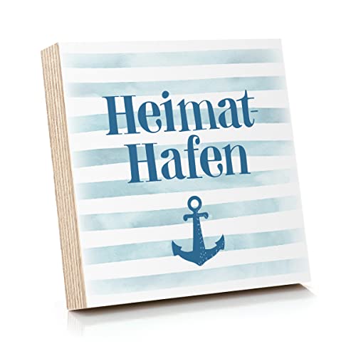 ARTFAVES® Holzbild mit Spruch - Heimat-Hafen | Deko Geschenk zum Thema Maritim/Nordsee/Strand/Größe: 14,8 x 14,8 cm von ARTFAVES