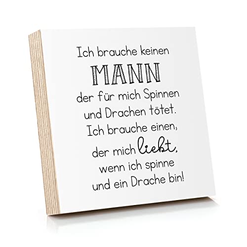 ARTFAVES® Holzbild mit Spruch - Ich brauche keinen Mann | Deko Geschenk zum Thema Frauen/Liebe/witzig/Größe: 14,8 x 14,8 cm von ARTFAVES