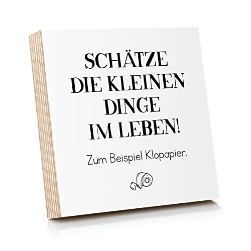 ARTFAVES® Holzbild mit Spruch - Schätze die kleinen Dinge im Leben - Klopapier | Deko Geschenk zum Thema Bad/Badezimmer/WC/Toilette/Größe: 14,8 x 14,8 cm von ARTFAVES