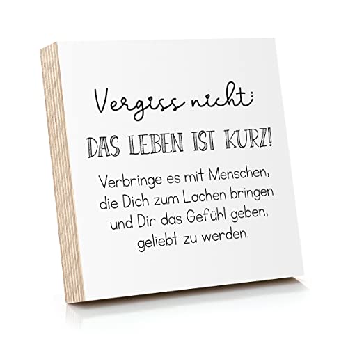 ARTFAVES® Holzbild mit Spruch - Vergiss nicht - Das Leben ist kurz! | Deko Geschenk zum Thema Glück/Leben/Größe: 14,8 x 14,8 cm von ARTFAVES