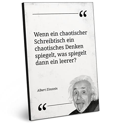 ARTFAVES® Holzbild mit Spruch - Wenn EIN chaotischer Schreibtisch/Zitat Albert Einstein | modernes Holzschild schwarz-Weiss zur Dekoration oder als Geschenk zum Thema Büro/Office/witzig von ARTFAVES
