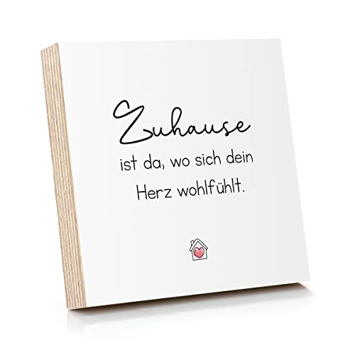 ARTFAVES® Holzbild mit Spruch - Zuhause ist da, wo sich dein Herz wohlfühlt | Deko Geschenk zum Thema Familie/Zuhause/Liebe/Größe: 14,8 x 14,8 cm von ARTFAVES