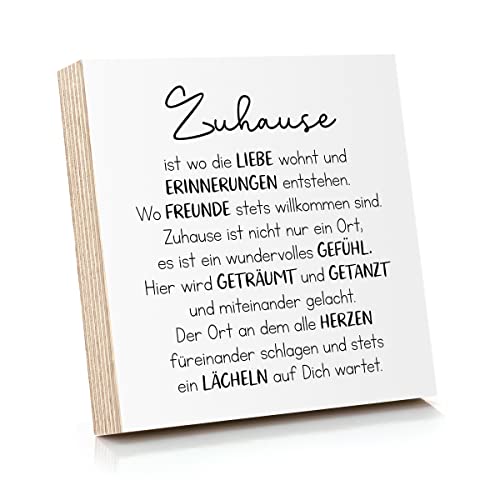 ARTFAVES® Holzbild mit Spruch - Zuhause ist wo die Liebe wohnt | Deko Geschenk zum Thema Zuhause/Liebe/Familie/Größe: 14,8 x 14,8 cm von ARTFAVES