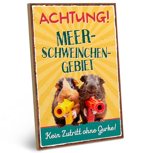 ARTFAVES® Holzschild mit Spruch - Achtung Meerschweinchen Gebiet | Retro Vintage Schild Deko Geschenk | Meerschweinchen | Größe: 19 x 28 cm von ARTFAVES