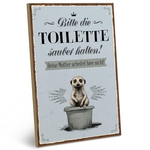 ARTFAVES® Holzschild mit Spruch - Bitte die Toilette sauber halten | Shabby Chic Schild Retro Vintage Deko Geschenk | Bad, Badezimmer, WC, Toilette | Größe: 19 x 28 cm von ARTFAVES