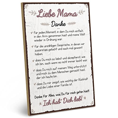ARTFAVES® Holzschild mit Spruch - Danke Liebe Mama | Shabby Chic Vintage Schild | Deko Geschenk zum Thema Muttertag | Größe: 19 x 28 cm von ARTFAVES