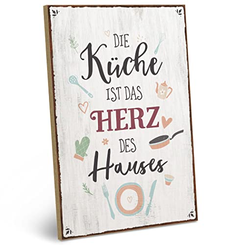 ARTFAVES® Holzschild mit Spruch - Die Küche ist das Herz des Hauses | Shabby Chic Vintage Schild | Deko Geschenk zum Thema Küche Sprüche | Größe: 19 x 28 cm von ARTFAVES