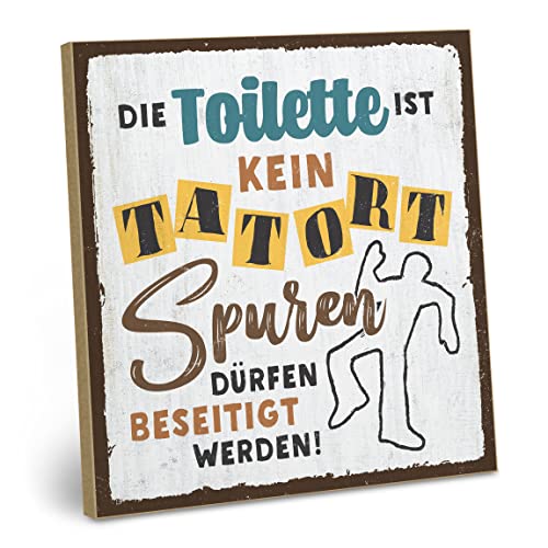 ARTFAVES® Wandbild Holzschild mit Spruch - Die Toilette ist kein Tatort (V3) - Türschild Retro Vintage Deko Bild Geschenk - Bad, Badezimmer, WC, Toilette von ARTFAVES