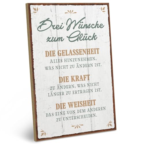 ARTFAVES® Holzschild mit Spruch - Drei Wünsche zum Glück | Shabby Chic Schild Retro Vintage Deko Geschenk | Glücklichsein, Achtsamkeit | Größe: 19 x 28 cm von ARTFAVES