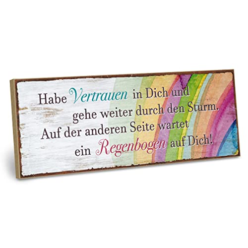ARTFAVES® Holzschild mit Spruch - Habe Vertrauen in Dich | Shabby Chic Vintage Schild | Deko Geschenk zum Thema Glücklichsein, Trost | Größe: 28 x 10 cm von ARTFAVES