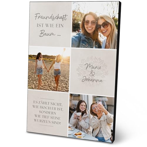 ARTFAVES® Personalisiertes Bild - Freundschaft ist wie ein Baum - Geschenk für Freundin mit 3 Fotos und eigenem Text als Poster 21 x 30/30 x 40 cm ohne/mit Rahmen oder als Holzbild von ARTFAVES