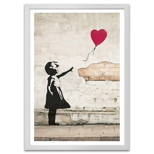 ARTFAVES® Poster - Banksy Girl with balloon | Wanddeko Wandbild Kunst Modern Urban Graffiti | mit Rahmen Eiche | 30 x 40 cm von ARTFAVES