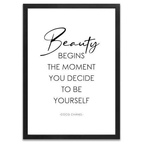 ARTFAVES® Poster - Beauty begins the moment you decide to be yourself | Wanddeko Wandbild Spruch Coco Fashion Mode | mit Rahmen Schwarz | 30 x 40 cm von ARTFAVES
