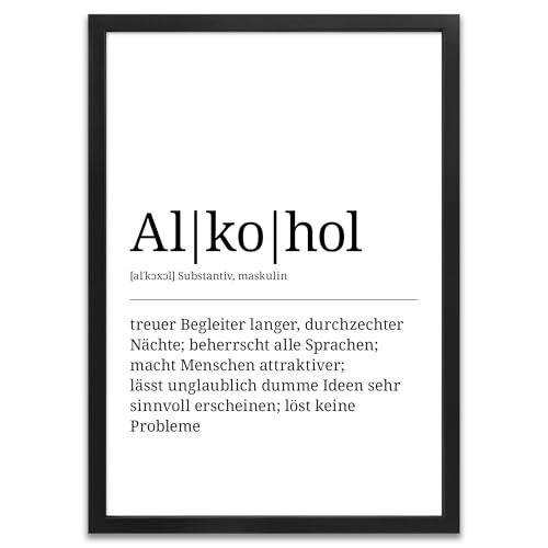 ARTFAVES® Poster Definition Alkohol | Worterklärung Duden Lexikon Wanddeko Wandbild Spruch als Geschenk | mit Rahmen Holz Schwarz | 21 x 30 cm von ARTFAVES