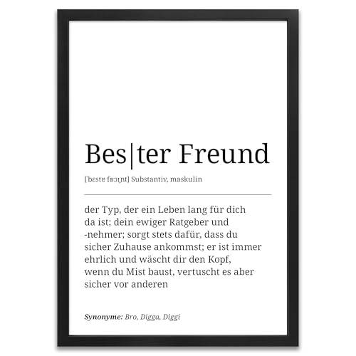 ARTFAVES® Poster Definition Bester Freund | Worterklärung Duden Lexikon Wanddeko Wandbild Spruch als Geschenk | mit Rahmen Holz Schwarz | 30 x 40 cm von ARTFAVES