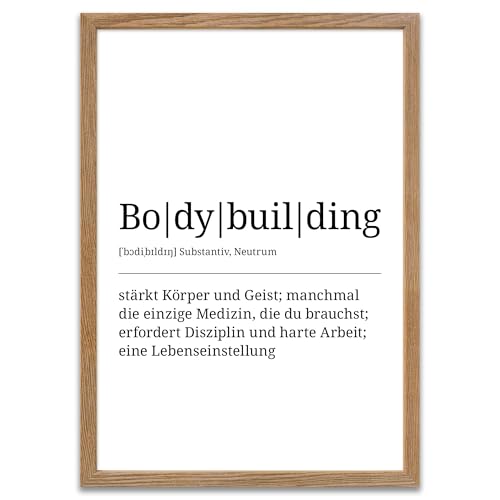 ARTFAVES® Poster Definition Bodybuilding | Worterklärung Duden Lexikon Wanddeko Wandbild Spruch als Geschenk | mit Rahmen Holz Eiche | 21 x 30 cm von ARTFAVES