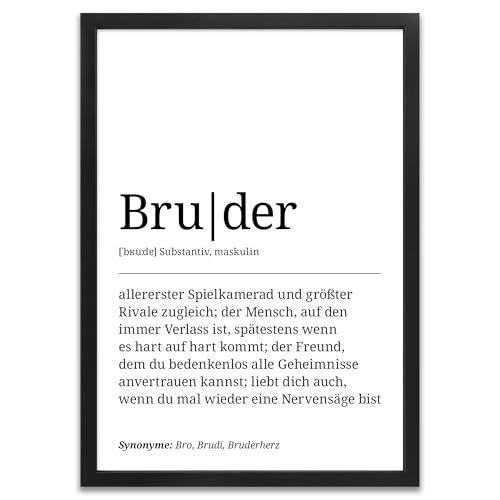 ARTFAVES® Poster Definition Bruder | Worterklärung Duden Lexikon Wanddeko Wandbild Spruch als Geschenk | mit Rahmen Holz Schwarz | 30 x 40 cm von ARTFAVES