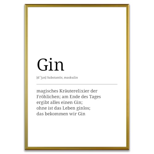ARTFAVES® Poster Definition Gin | Worterklärung Duden Lexikon Wanddeko Wandbild Spruch als Geschenk | mit Rahmen Alu Gold | 21 x 30 cm von ARTFAVES