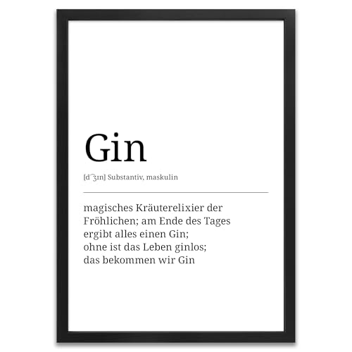 ARTFAVES® Poster Definition Gin | Worterklärung Duden Lexikon Wanddeko Wandbild Spruch als Geschenk | mit Rahmen Holz Schwarz | 21 x 30 cm von ARTFAVES