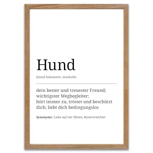 ARTFAVES® Poster Definition Hund | Worterklärung Duden Lexikon Wanddeko Wandbild Spruch als Geschenk | mit Rahmen Holz Eiche | 21 x 30 cm von ARTFAVES