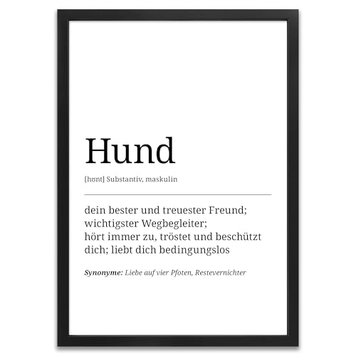 ARTFAVES® Poster Definition Hund | Worterklärung Duden Lexikon Wanddeko Wandbild Spruch als Geschenk | mit Rahmen Holz Schwarz | 30 x 40 cm von ARTFAVES