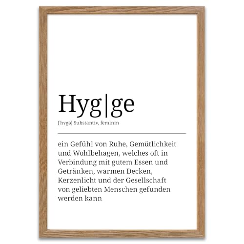 ARTFAVES® Poster Definition Hygge | Worterklärung Duden Lexikon Wanddeko Wandbild Spruch als Geschenk | mit Rahmen Holz Eiche | 30 x 40 cm von ARTFAVES