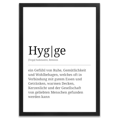 ARTFAVES® Poster Definition Hygge | Worterklärung Duden Lexikon Wanddeko Wandbild Spruch als Geschenk | mit Rahmen Holz Schwarz | 21 x 30 cm von ARTFAVES