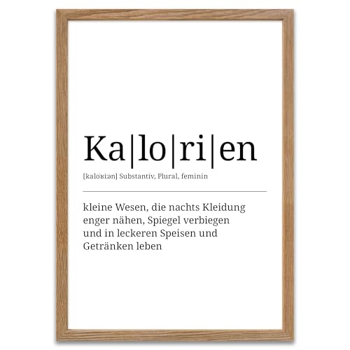 ARTFAVES® Poster Definition Kalorien | Worterklärung Duden Lexikon Wanddeko Wandbild Spruch als Geschenk | mit Rahmen Holz Eiche | 21 x 30 cm von ARTFAVES